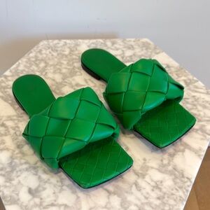 Bottega Green Woven Slide Sandals